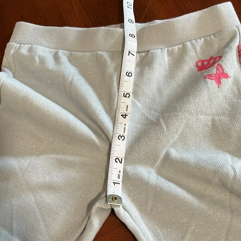 Pink Cookie Girls Silver Sparkle Knit Pants Size 6 Princess Crown Butterfly Y2K